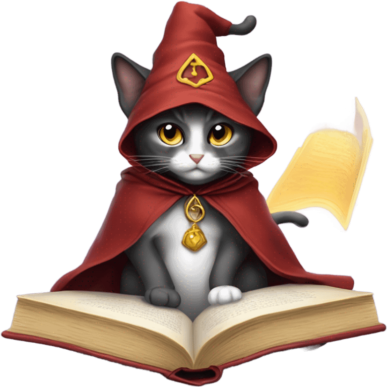 wizard cat reading a book emoji