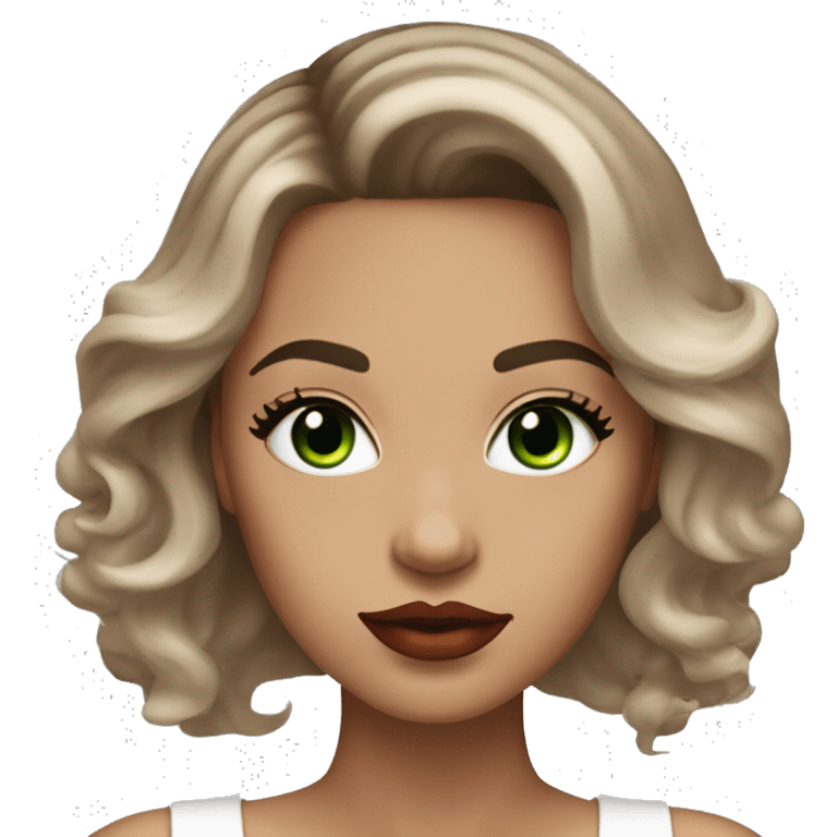 Woman light brown ombre hair, dezent red light lipstick, lightbrown eyebrows, dark lashes and Green eyes light Skin  emoji