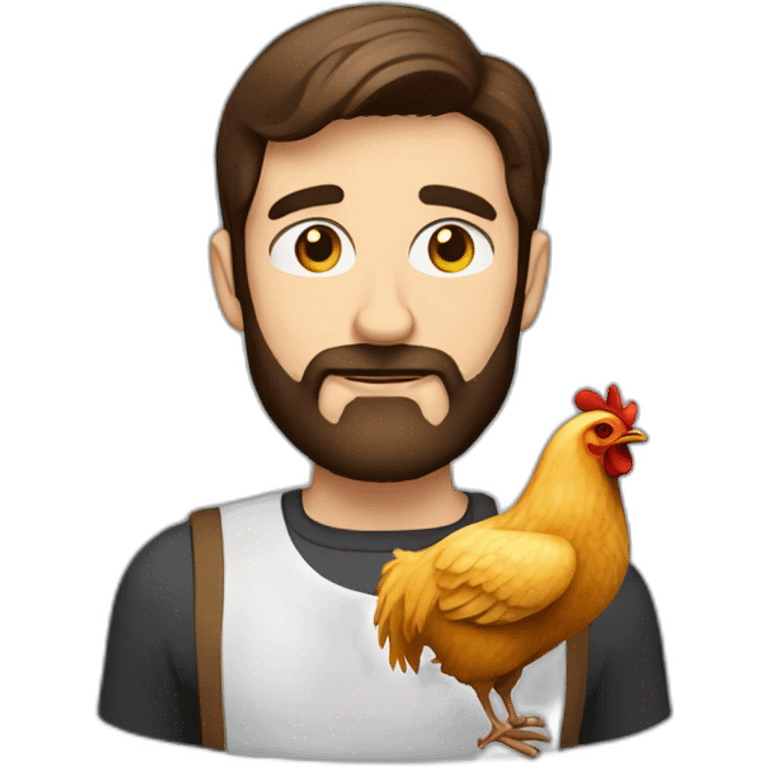 Brunette beardy man with chicken emoji