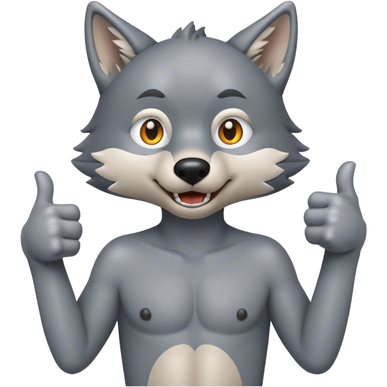 Wolf giving thumbs up wearing no clothes emoji