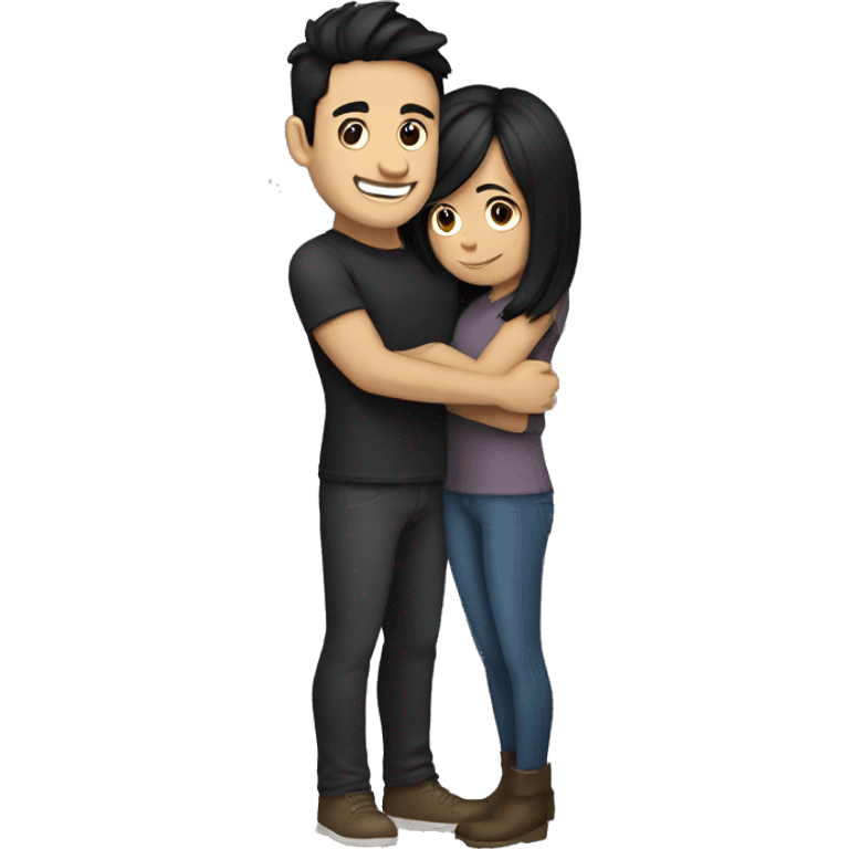 girl with Black hair  and brunette guy hug emoji