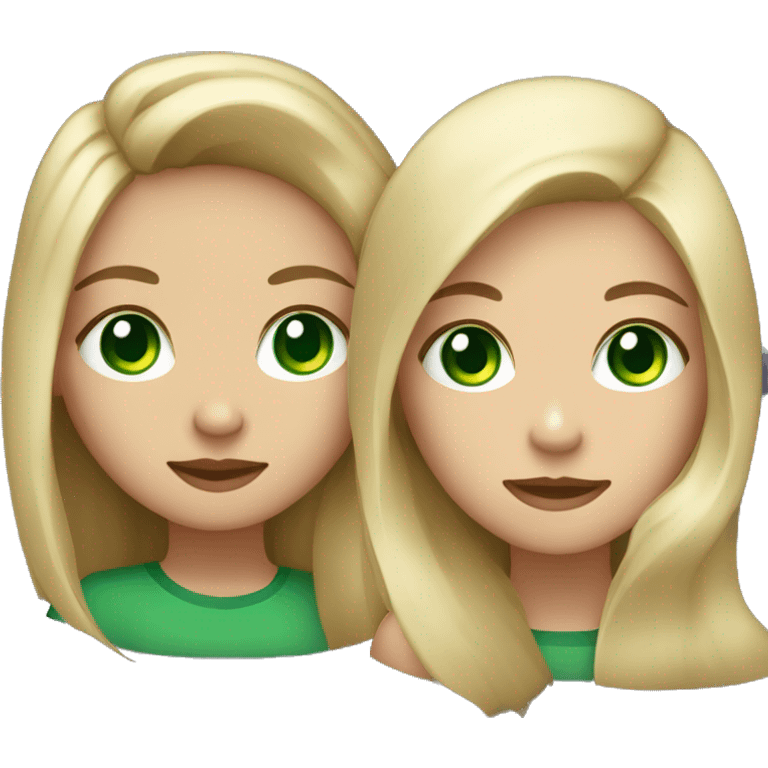 2 girls, one blonde with bright green eyes and the other with long brunette hair and dark green eyes emoji