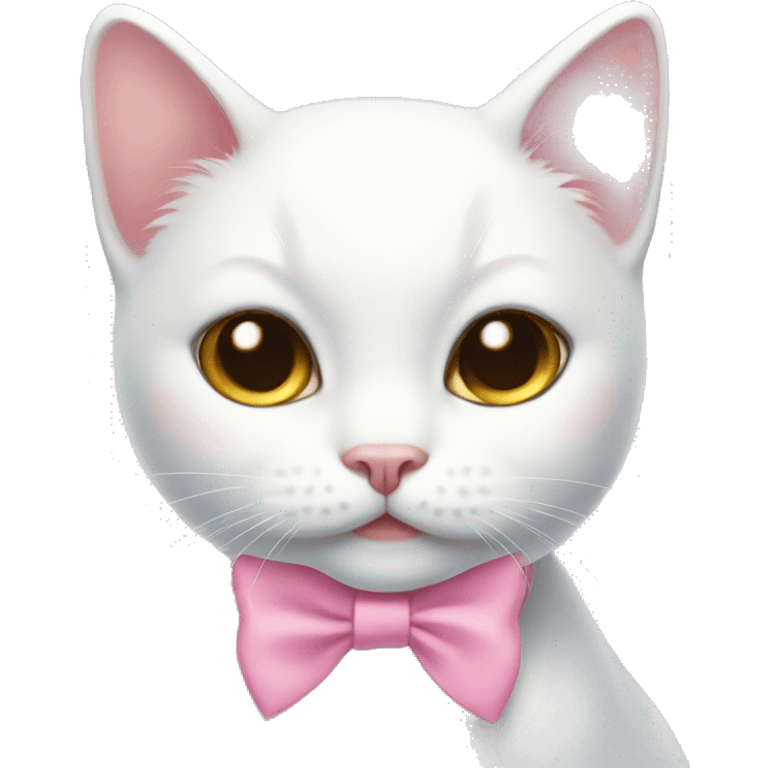 white cat coquette pink bow emoji