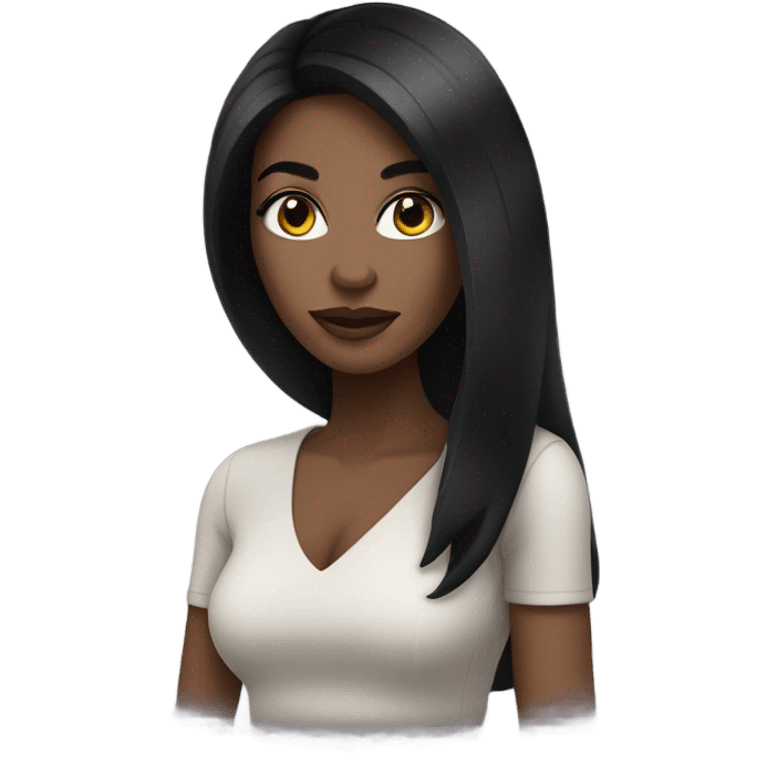 black woman with black long hair and a nice top emoji