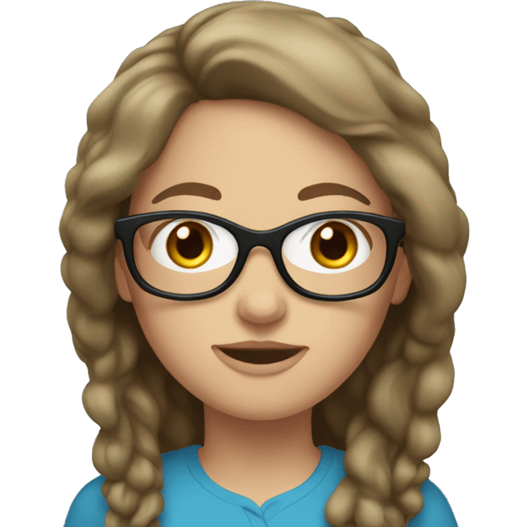 White woman, brunette, long hair, blue eyes, glasses emoji