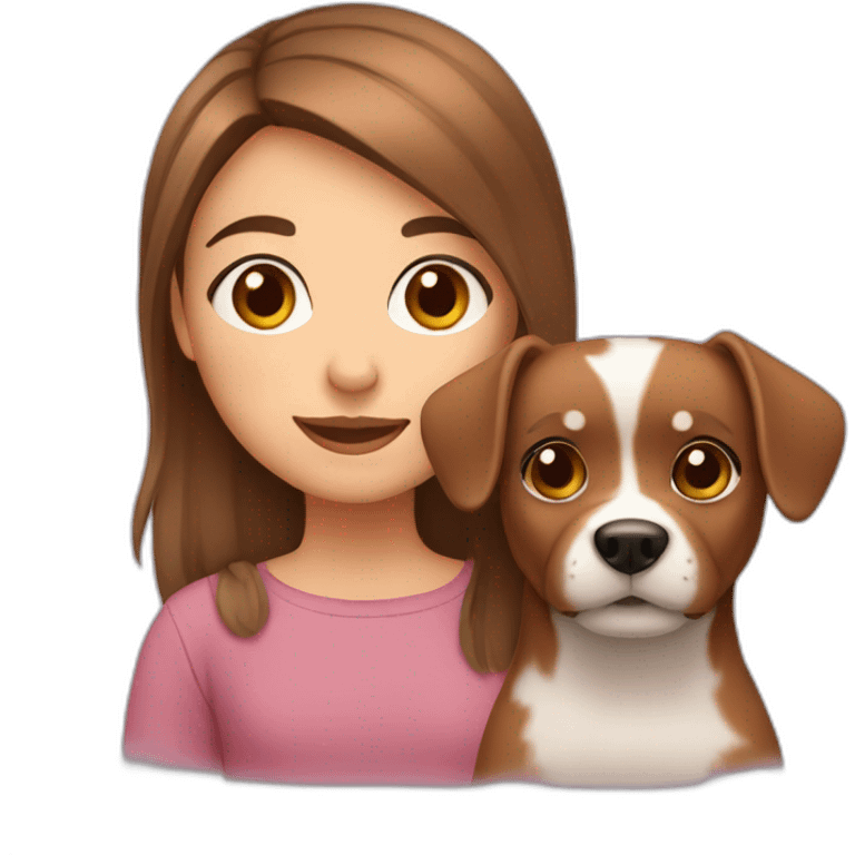 Brown eyed and haired girl with small dog emoji