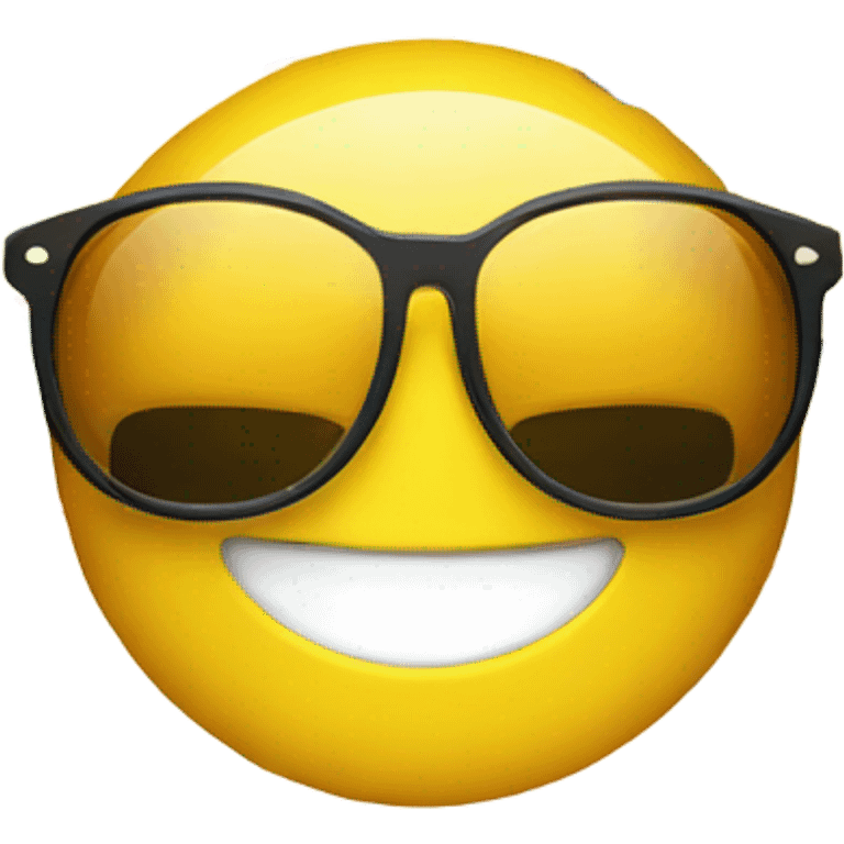 Bright, yellow, circular face, smiling wearing sunglasses with colorful confetti, reflected in them emoji