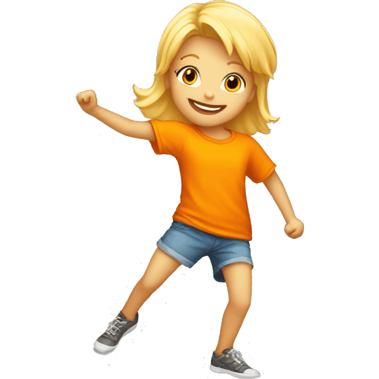 blonde kid dance with orange t shirt  emoji