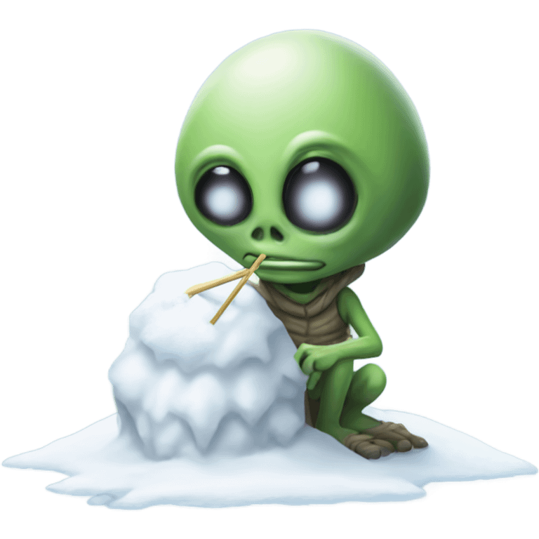 alien holding a small straw next to a mound of snow emoji