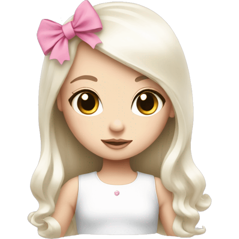 cute white doll with pink bow, long straight hair  emoji