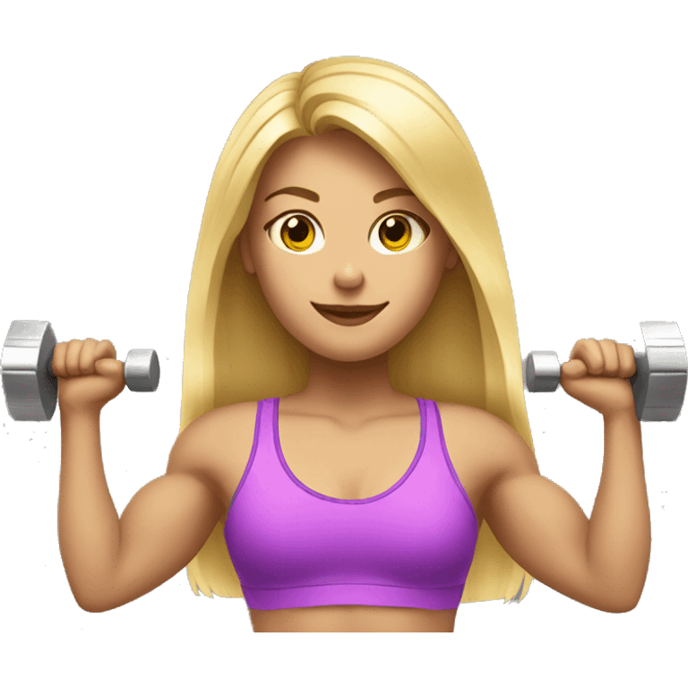 Sports Girl with long blond hair holding dumbbell on both hands emoji