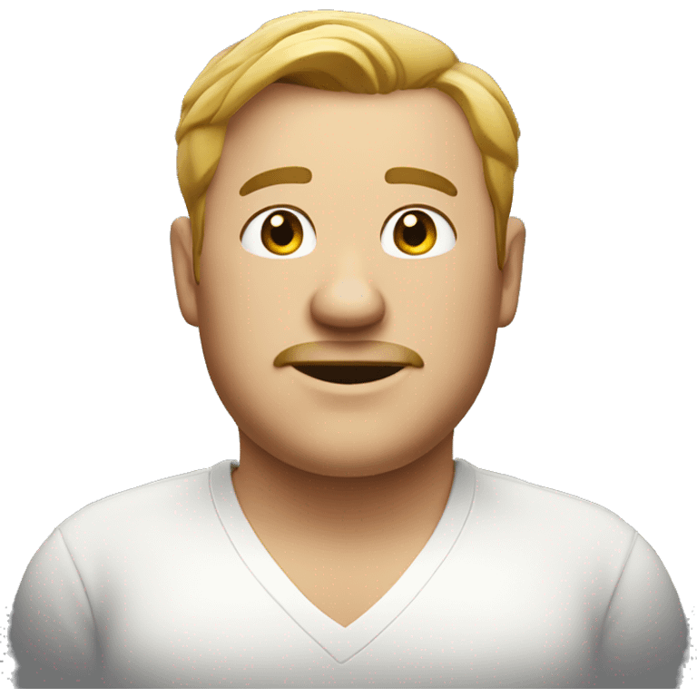 a slightly fat man with a white shirt, no beard and smiling emoji