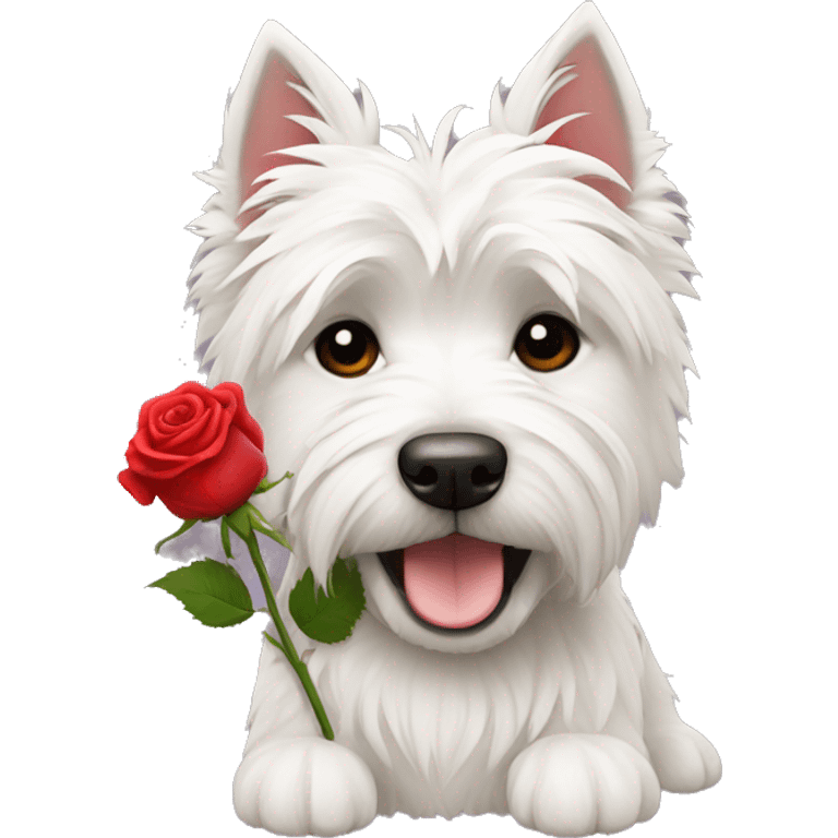 West highland terrier with a red rose in its heaf emoji