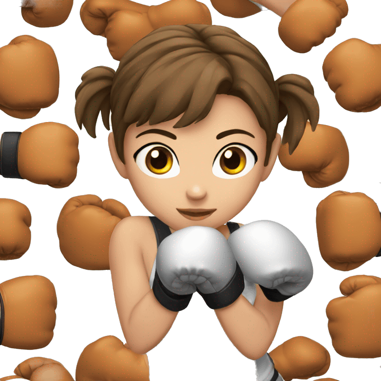 brown haired teen girl with short hair, brown eyes, fists in boxing position emoji