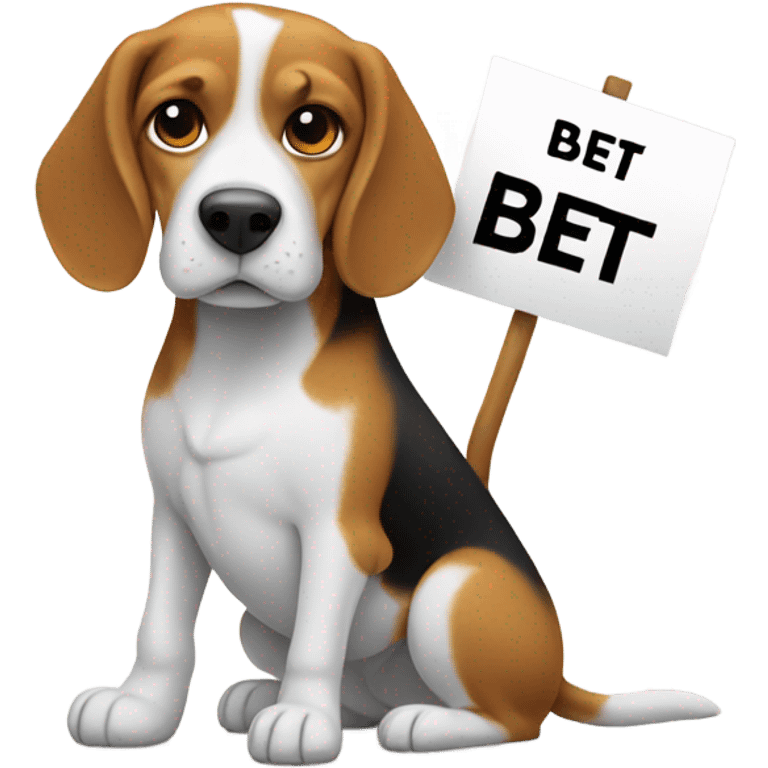 Beagle holding a sign that says “BET” emoji