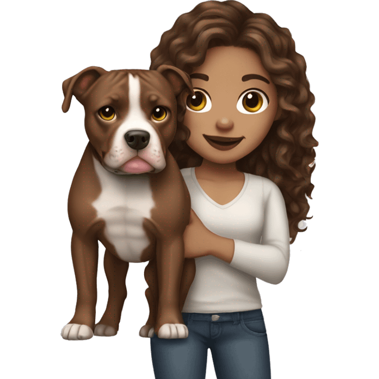 Light skin Girl with long wavy brunette hair holding a pit bull  emoji