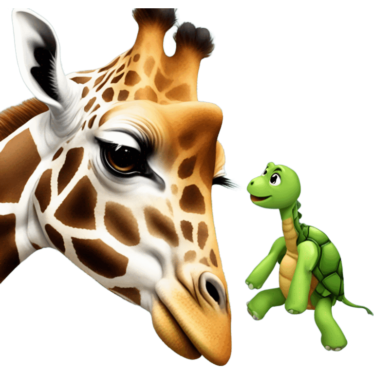 Giraffe kissing a turtle emoji