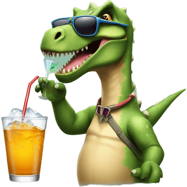 Dinosaur with a drink with a Palm and sunglasses  emoji