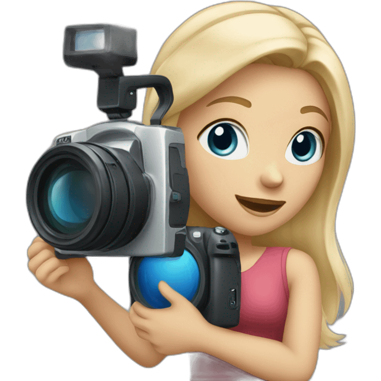 Blonde Girl with blue eyes with camera in her hands emoji