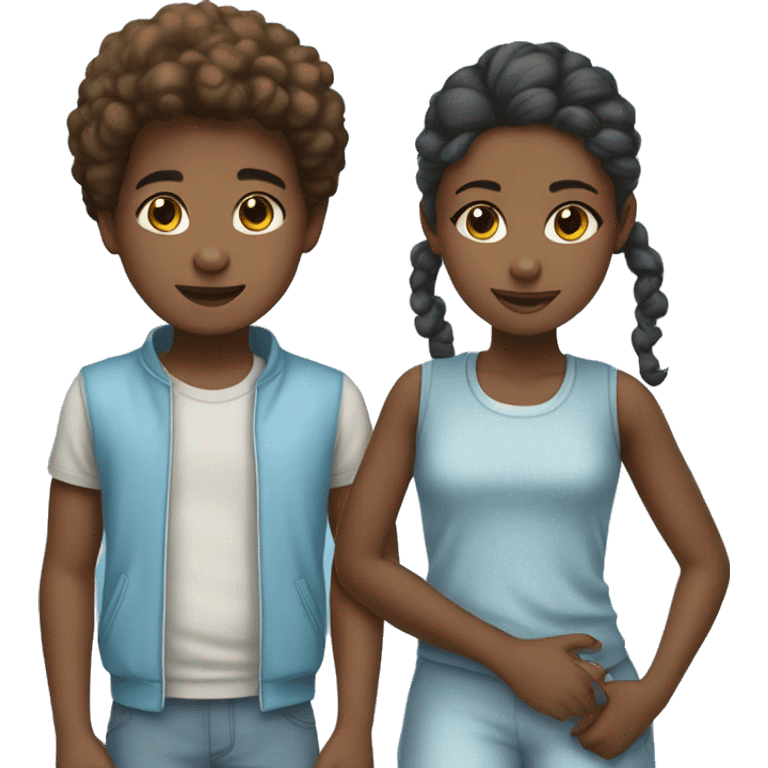 young african american boy and girl wear sky blue clothes emoji