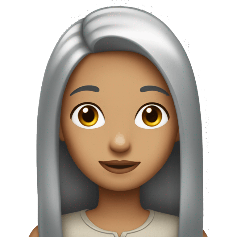 Girl with long straight gray hair parted in the middle emoji