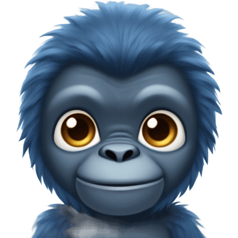 Create an emoji of a cute stuffed gorilla that has dark blue fur and light blue skin emoji