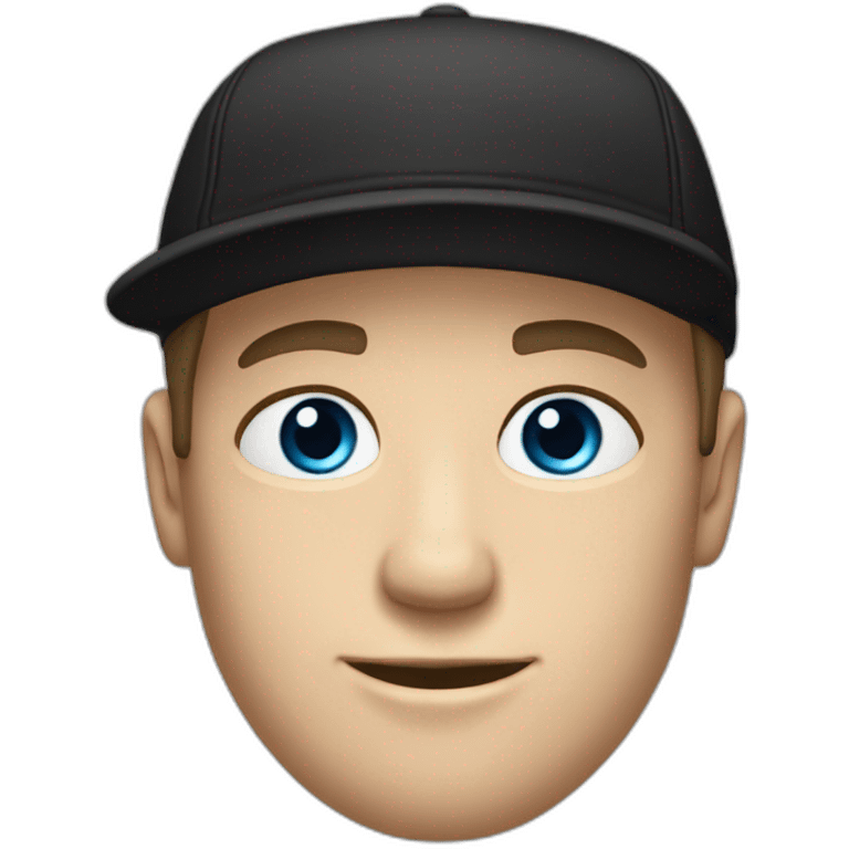 a blue-eyed white guy with dark hair in a black backward cap and in oversized t-shirt emoji