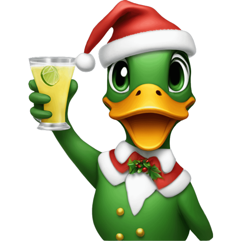 Duck wearing a Christmas hat and drinking a margarita  emoji