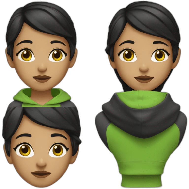 Girl-with-black-short-black-hair-and-green-hoodie emoji