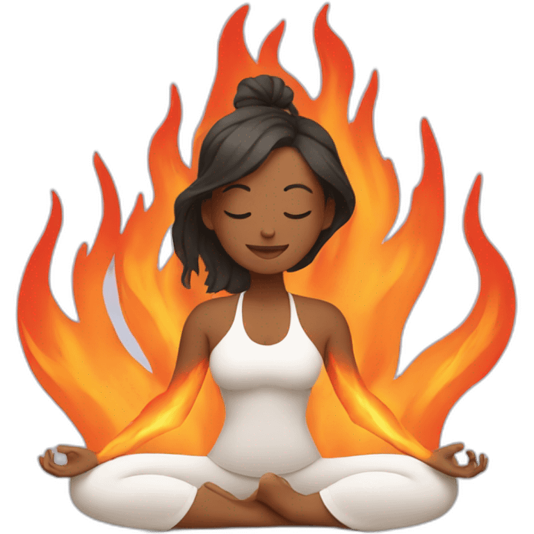 woman doing yoga surrounded by fire emoji