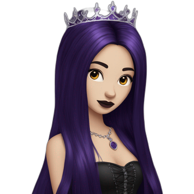 Queen gothic girl long dark black and purple hair emoji