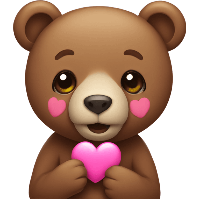 A bear that’s holding a pink heart that says love emoji