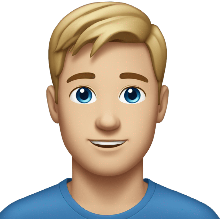 A 22 year old, white man, with short brown hair,   with blue eyes wearing a t-shirt. emoji