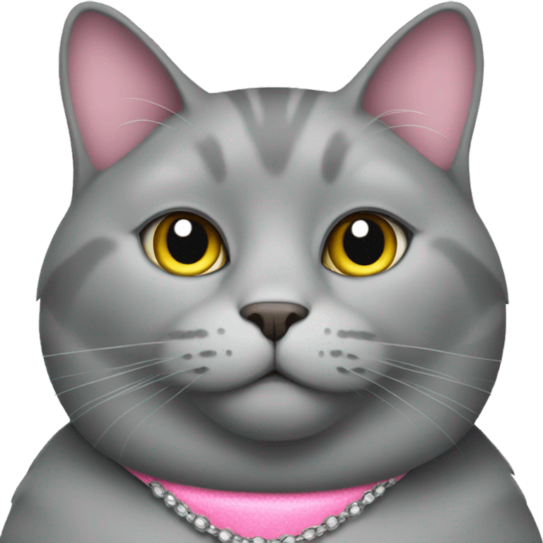 fat grey cat with pink princess collar  emoji