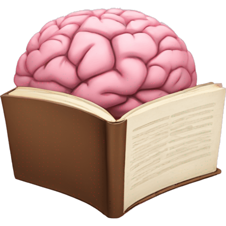 A pink brain reading a brown book emoji