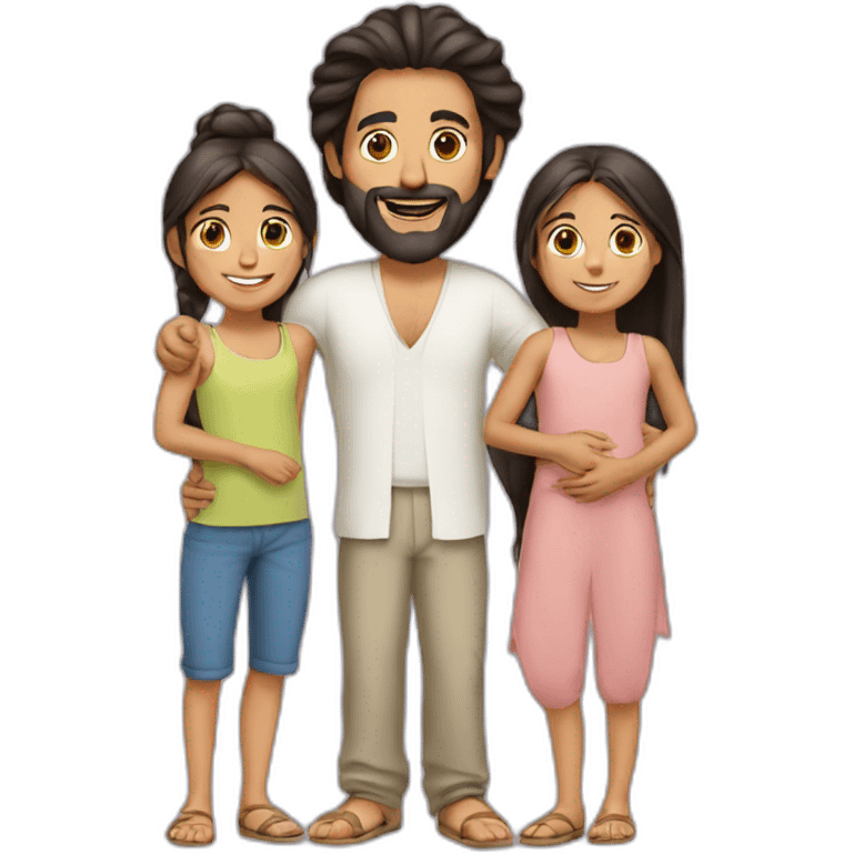 middle eastern man with a manbun holding two girls daughters emoji