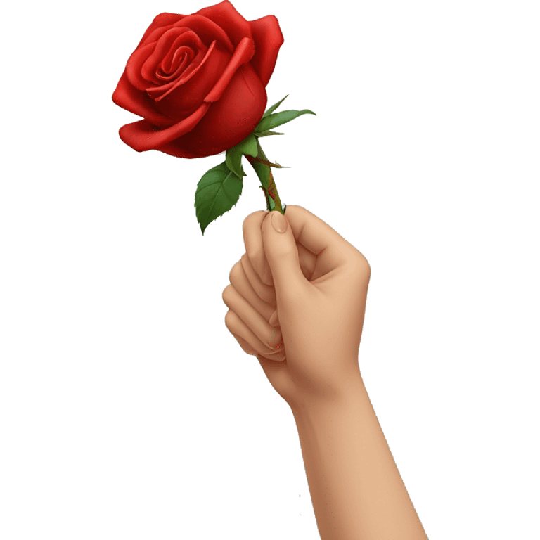 An image of a hand holding a rose, with a thorn gently piercing the skin, creating a subtle red mark emoji