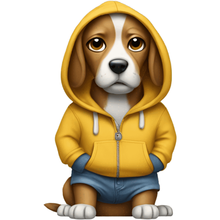 Dog wearing a hoodie with hands in pants pockets emoji