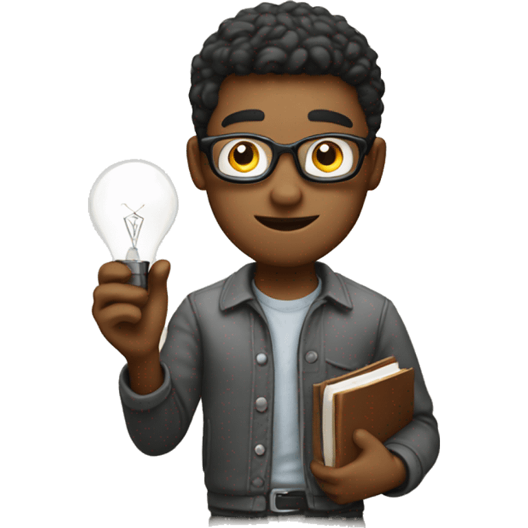 men college student hold bulb in right hand emoji