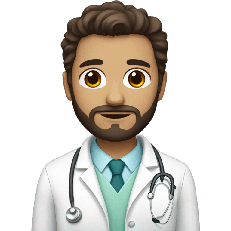 Brown doctor with dark brown hair and beard, big brown eyes emoji