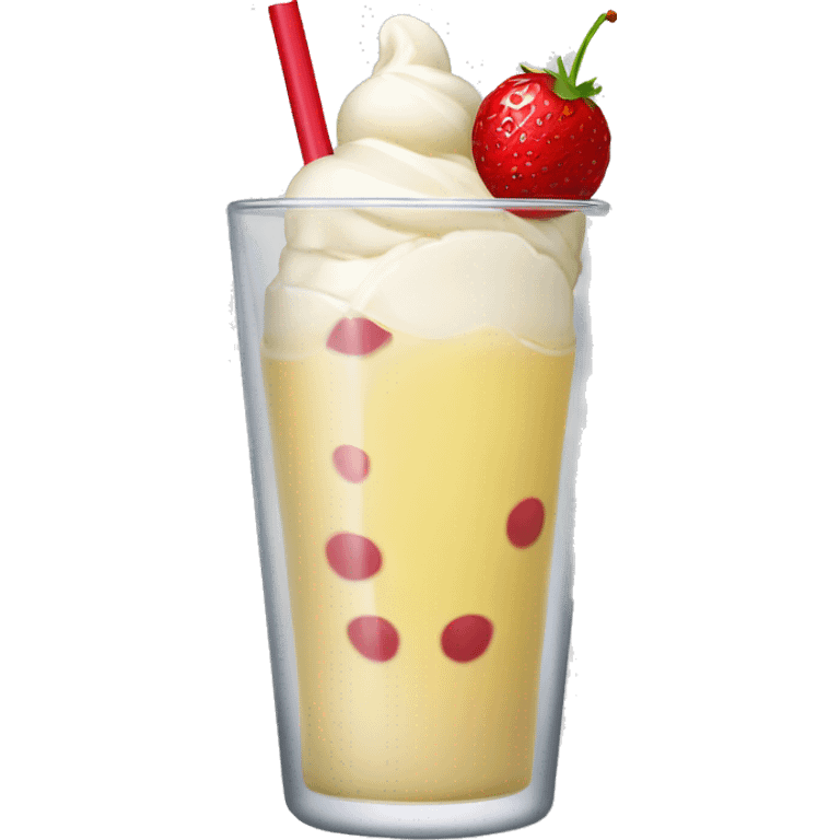 A drink served in a tall tumbler glass. It has a little grenadine at the base, white wine in the rest of the glass and white ice cream on the top of the glass. It has a red straw. No decoration. emoji