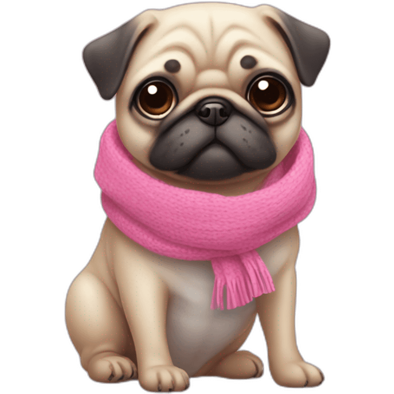 Pink kawaii Pug with cyan scarf emoji