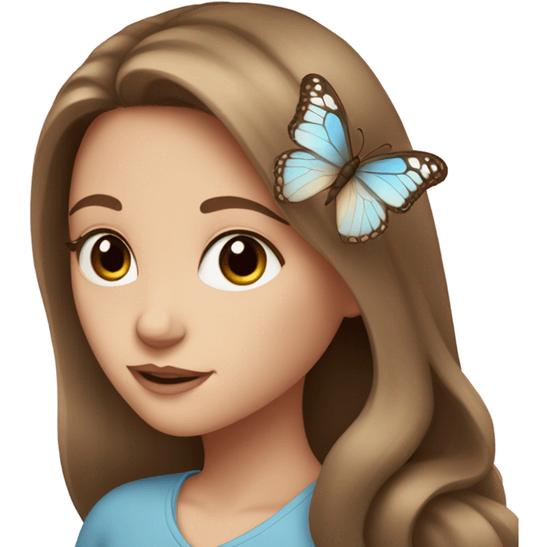 White girl with brown hair and blue eyes flowers and butterflies  emoji