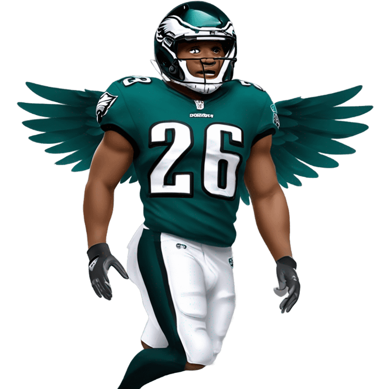 Philadelphia Eagles running back Saquon Barkley number 26 with the eagle wings emoji