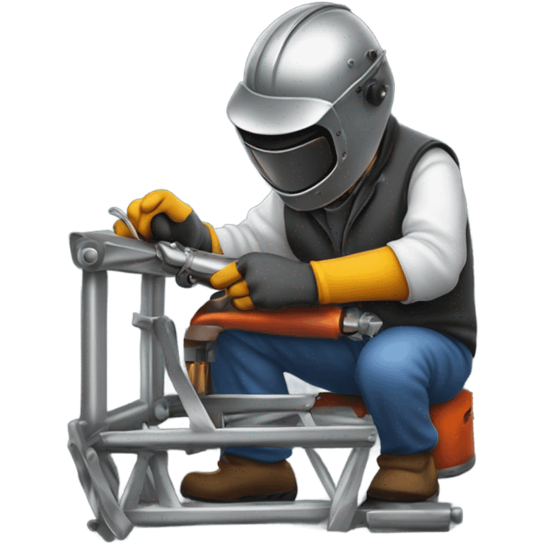 Welder welding a roll cage on a racecar emoji