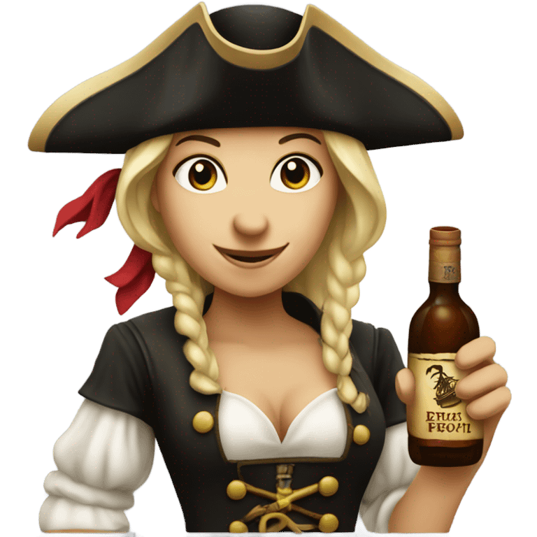 female pirate white with a bottle of rum emoji