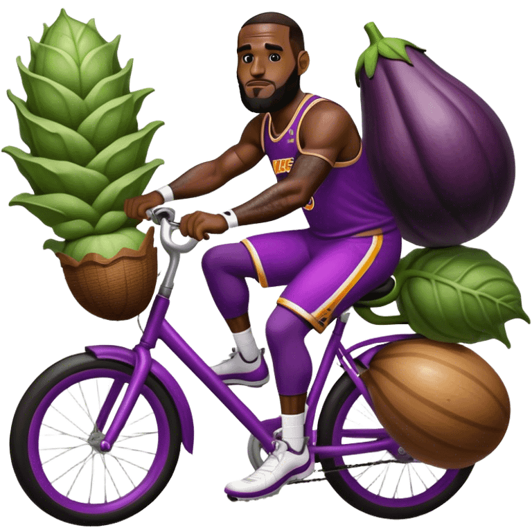 lebron james riding a bike on a big egg plant emoji