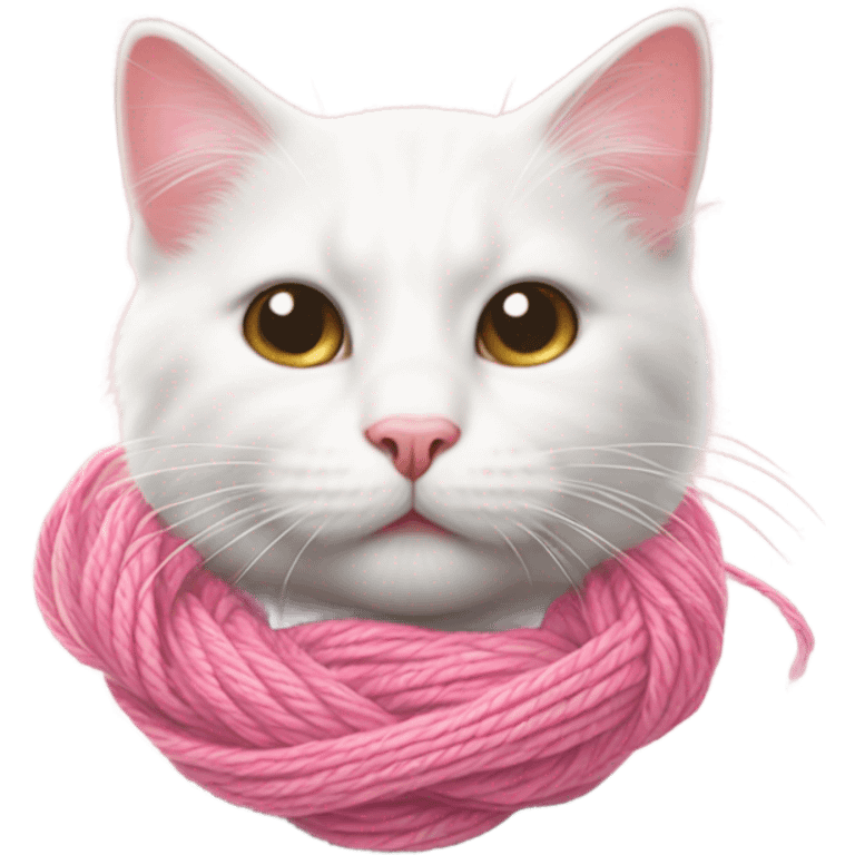 Realistic white cat playing with pink yarn emoji