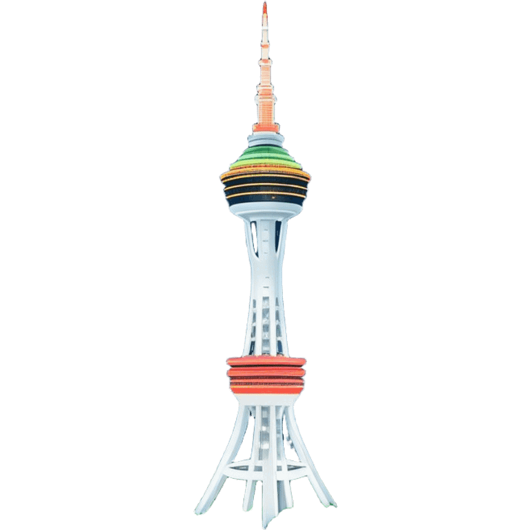 Cinematic Realistic N Seoul Tower Landmark Emoji, featuring the iconic tower perched atop Namsan Mountain, glowing against the night sky with panoramic city lights stretching beyond. emoji