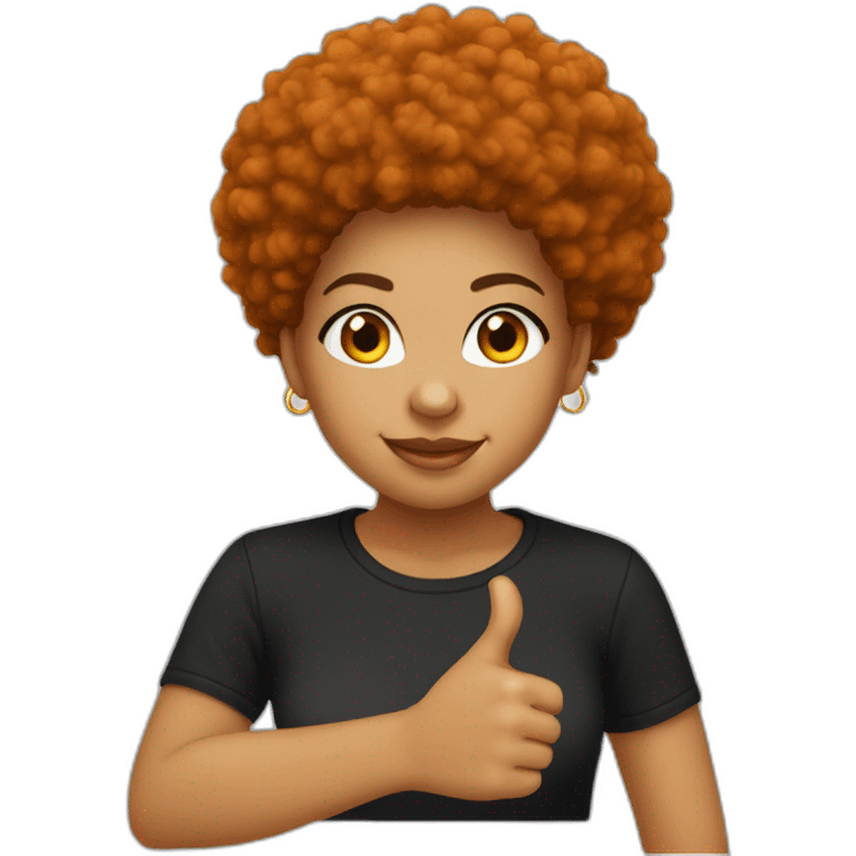 Light skin girl afro orange with thumb up dark tshirt emoji